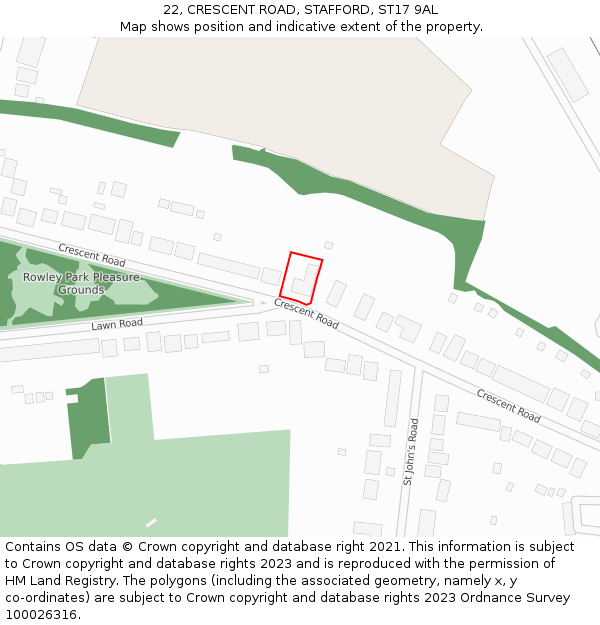 22, CRESCENT ROAD, STAFFORD, ST17 9AL: Location map and indicative extent of plot