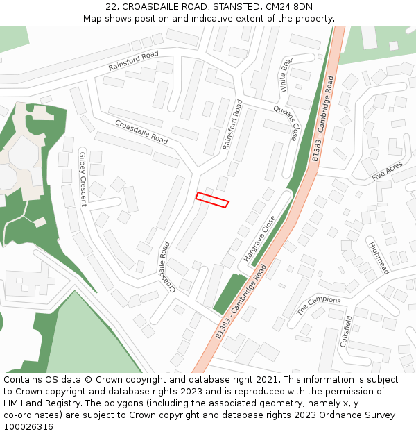 22, CROASDAILE ROAD, STANSTED, CM24 8DN: Location map and indicative extent of plot