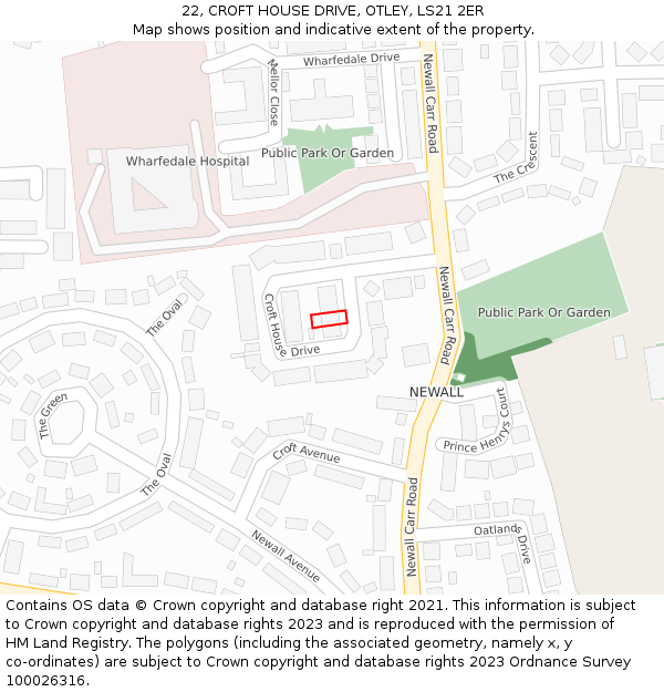 22, CROFT HOUSE DRIVE, OTLEY, LS21 2ER: Location map and indicative extent of plot