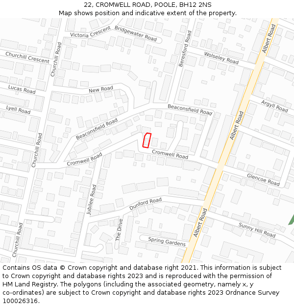 22, CROMWELL ROAD, POOLE, BH12 2NS: Location map and indicative extent of plot