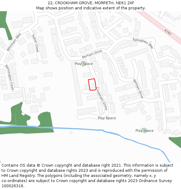 22, CROOKHAM GROVE, MORPETH, NE61 2XF: Location map and indicative extent of plot