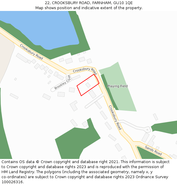 22, CROOKSBURY ROAD, FARNHAM, GU10 1QE: Location map and indicative extent of plot