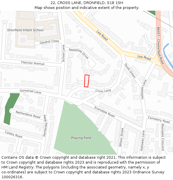 22, CROSS LANE, DRONFIELD, S18 1SH: Location map and indicative extent of plot