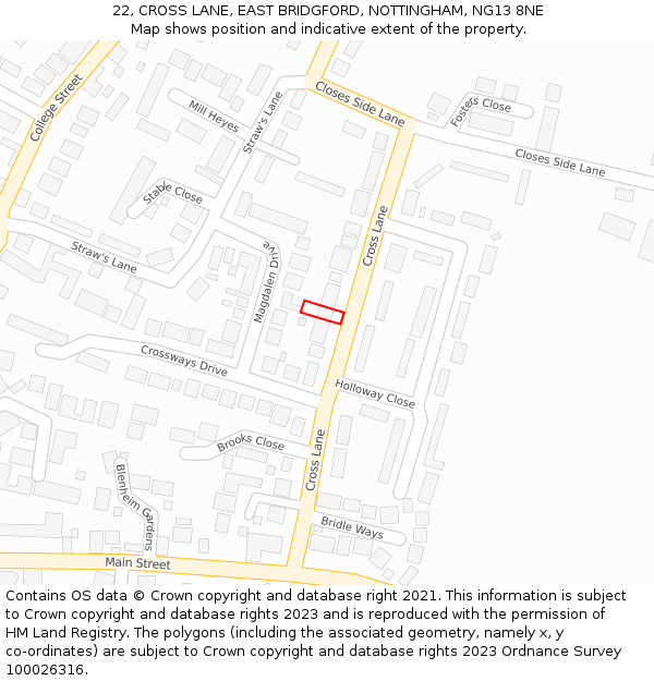 22, CROSS LANE, EAST BRIDGFORD, NOTTINGHAM, NG13 8NE: Location map and indicative extent of plot