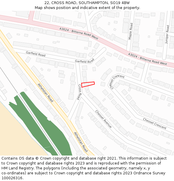 22, CROSS ROAD, SOUTHAMPTON, SO19 4BW: Location map and indicative extent of plot