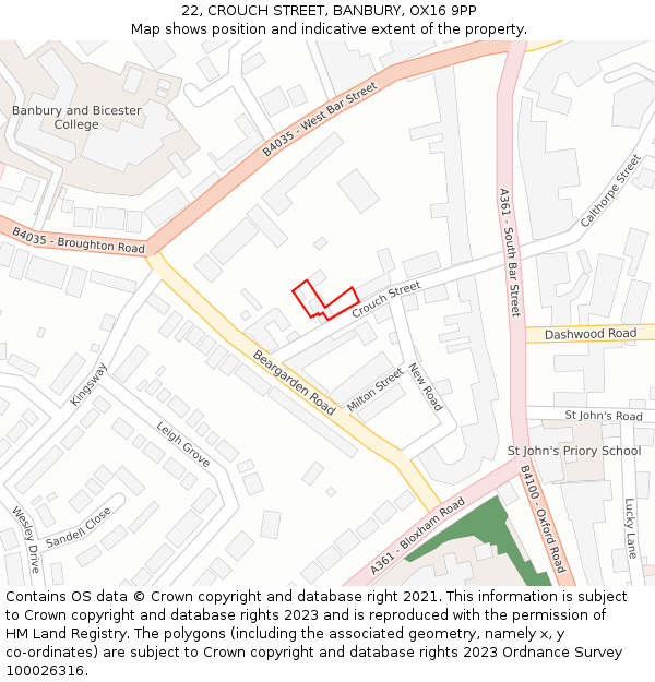 22, CROUCH STREET, BANBURY, OX16 9PP: Location map and indicative extent of plot
