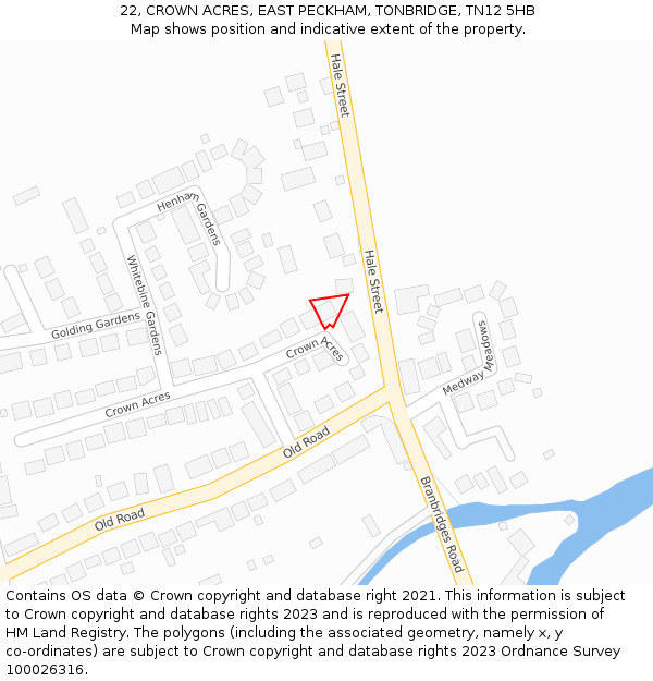 22, CROWN ACRES, EAST PECKHAM, TONBRIDGE, TN12 5HB: Location map and indicative extent of plot
