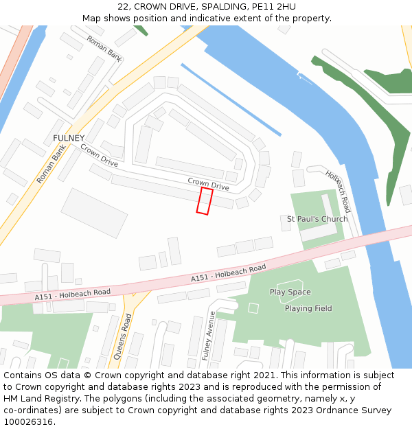 22, CROWN DRIVE, SPALDING, PE11 2HU: Location map and indicative extent of plot