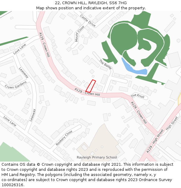22, CROWN HILL, RAYLEIGH, SS6 7HG: Location map and indicative extent of plot