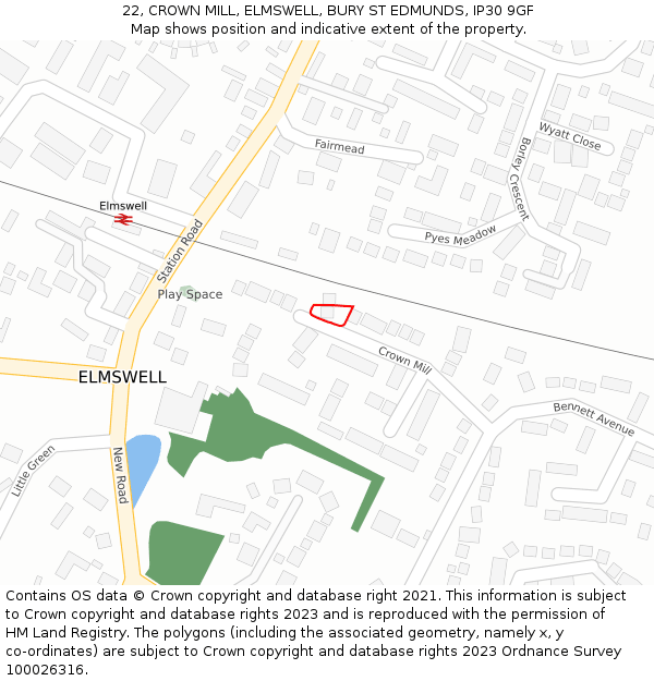 22, CROWN MILL, ELMSWELL, BURY ST EDMUNDS, IP30 9GF: Location map and indicative extent of plot