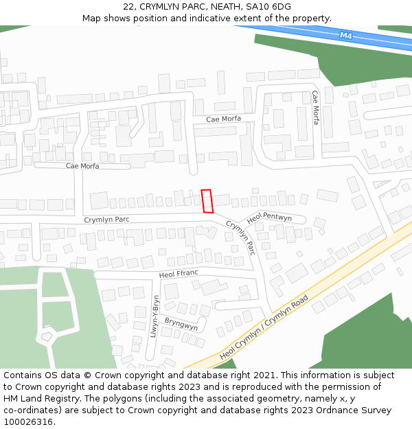 22, CRYMLYN PARC, NEATH, SA10 6DG: Location map and indicative extent of plot