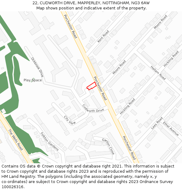22, CUDWORTH DRIVE, MAPPERLEY, NOTTINGHAM, NG3 6AW: Location map and indicative extent of plot