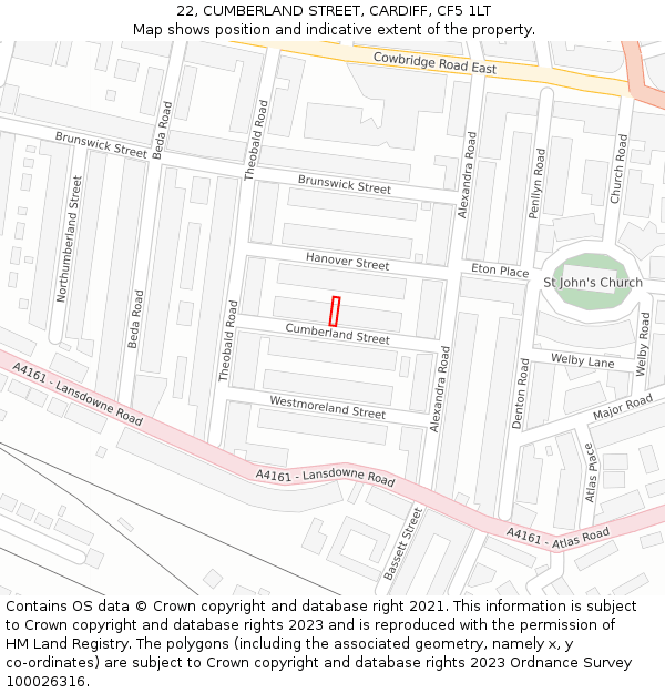 22, CUMBERLAND STREET, CARDIFF, CF5 1LT: Location map and indicative extent of plot