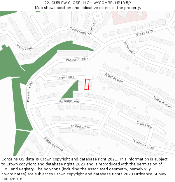 22, CURLEW CLOSE, HIGH WYCOMBE, HP13 5JY: Location map and indicative extent of plot