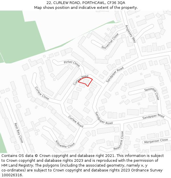 22, CURLEW ROAD, PORTHCAWL, CF36 3QA: Location map and indicative extent of plot