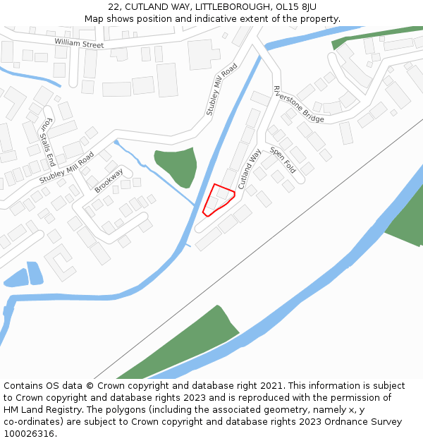 22, CUTLAND WAY, LITTLEBOROUGH, OL15 8JU: Location map and indicative extent of plot