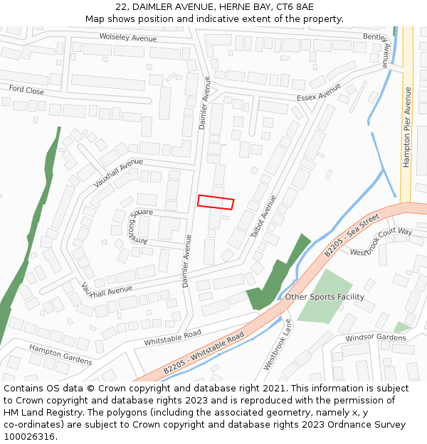 22, DAIMLER AVENUE, HERNE BAY, CT6 8AE: Location map and indicative extent of plot