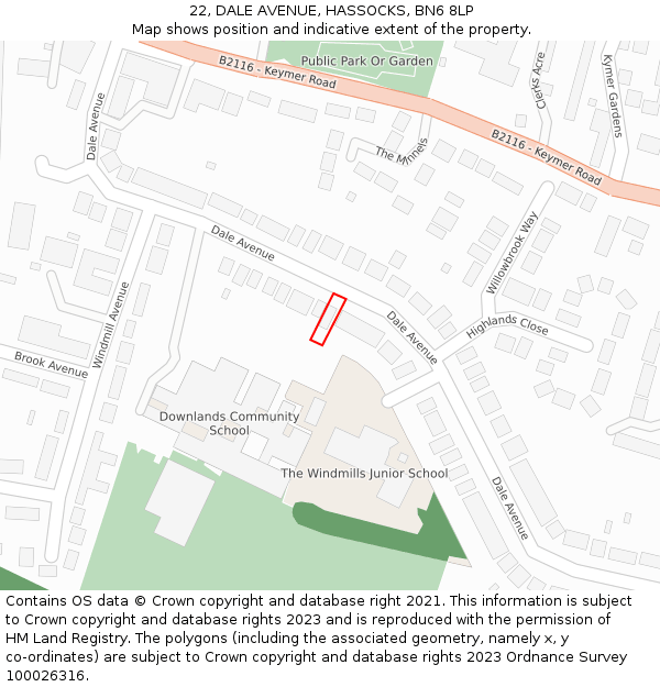 22, DALE AVENUE, HASSOCKS, BN6 8LP: Location map and indicative extent of plot