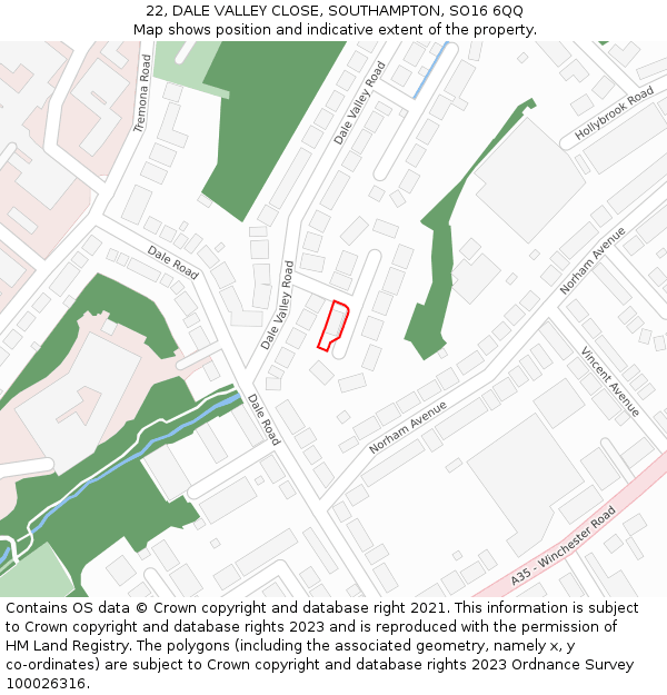 22, DALE VALLEY CLOSE, SOUTHAMPTON, SO16 6QQ: Location map and indicative extent of plot