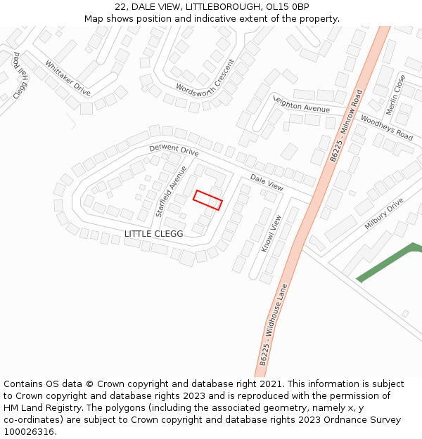 22, DALE VIEW, LITTLEBOROUGH, OL15 0BP: Location map and indicative extent of plot