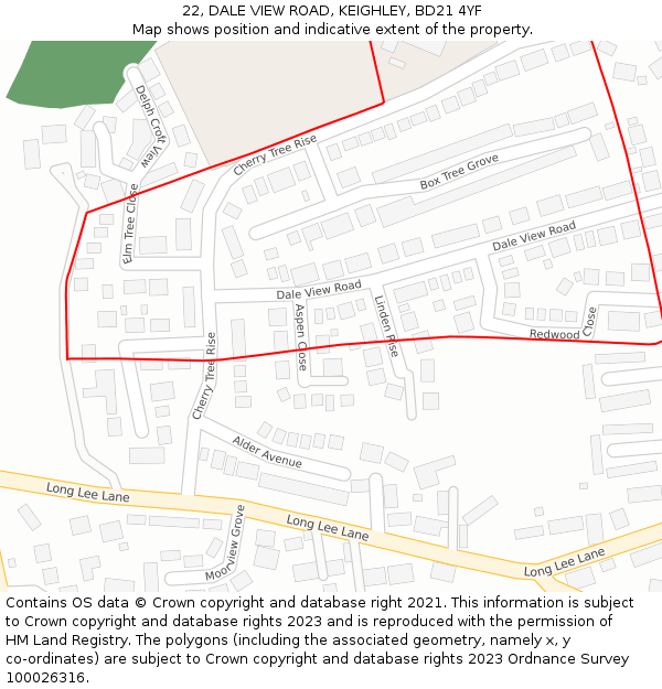 22, DALE VIEW ROAD, KEIGHLEY, BD21 4YF: Location map and indicative extent of plot