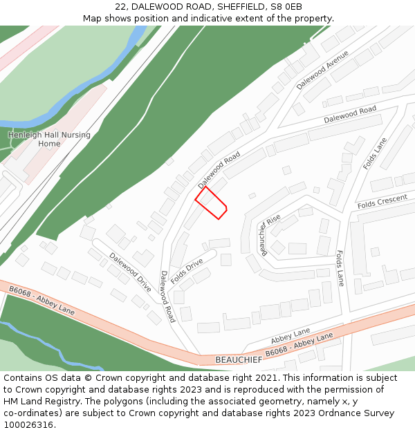 22, DALEWOOD ROAD, SHEFFIELD, S8 0EB: Location map and indicative extent of plot