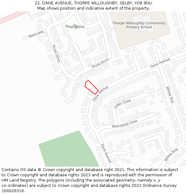 22, DANE AVENUE, THORPE WILLOUGHBY, SELBY, YO8 9NU: Location map and indicative extent of plot
