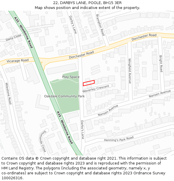 22, DARBYS LANE, POOLE, BH15 3ER: Location map and indicative extent of plot