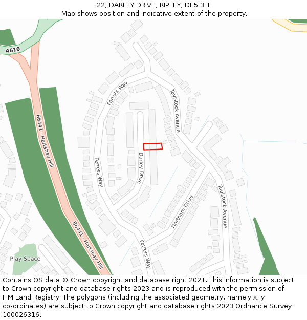 22, DARLEY DRIVE, RIPLEY, DE5 3FF: Location map and indicative extent of plot