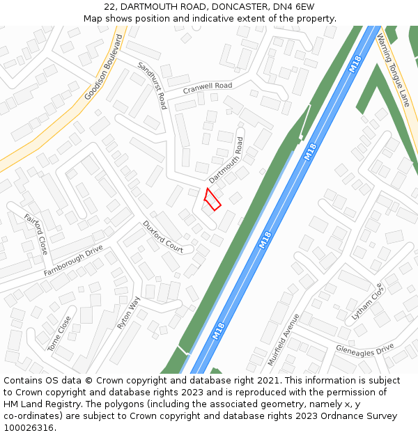 22, DARTMOUTH ROAD, DONCASTER, DN4 6EW: Location map and indicative extent of plot