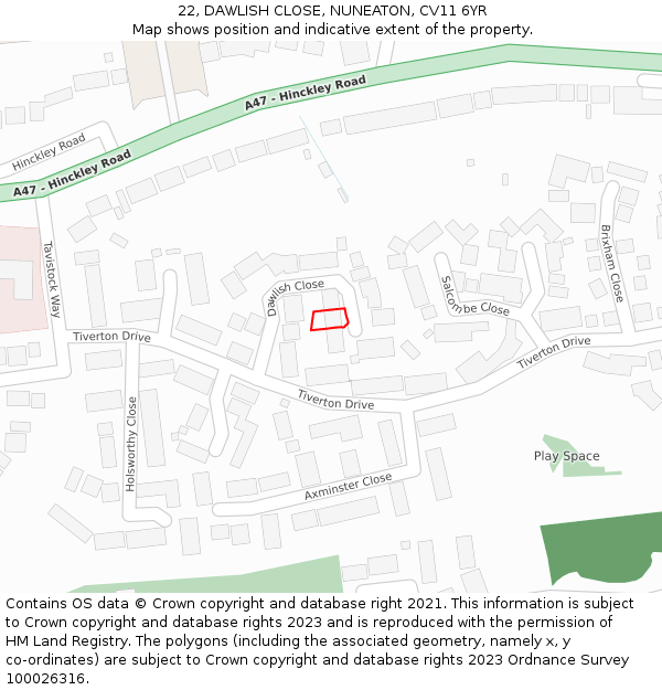 22, DAWLISH CLOSE, NUNEATON, CV11 6YR: Location map and indicative extent of plot