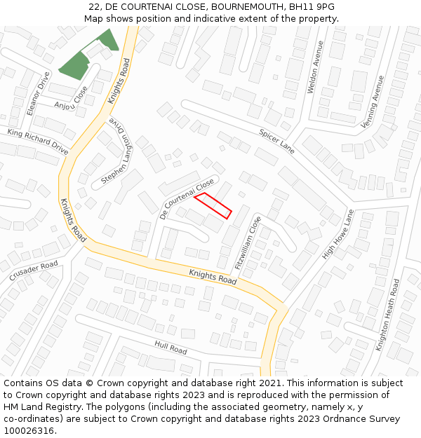 22, DE COURTENAI CLOSE, BOURNEMOUTH, BH11 9PG: Location map and indicative extent of plot
