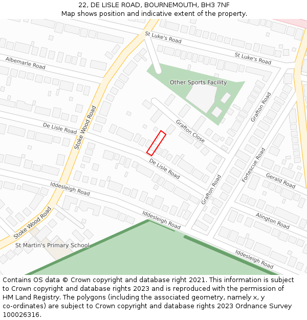 22, DE LISLE ROAD, BOURNEMOUTH, BH3 7NF: Location map and indicative extent of plot
