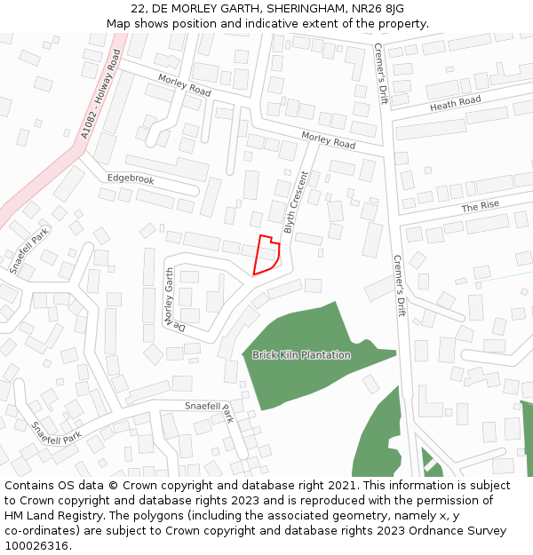 22, DE MORLEY GARTH, SHERINGHAM, NR26 8JG: Location map and indicative extent of plot