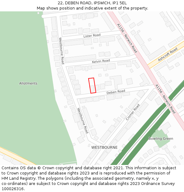 22, DEBEN ROAD, IPSWICH, IP1 5EL: Location map and indicative extent of plot