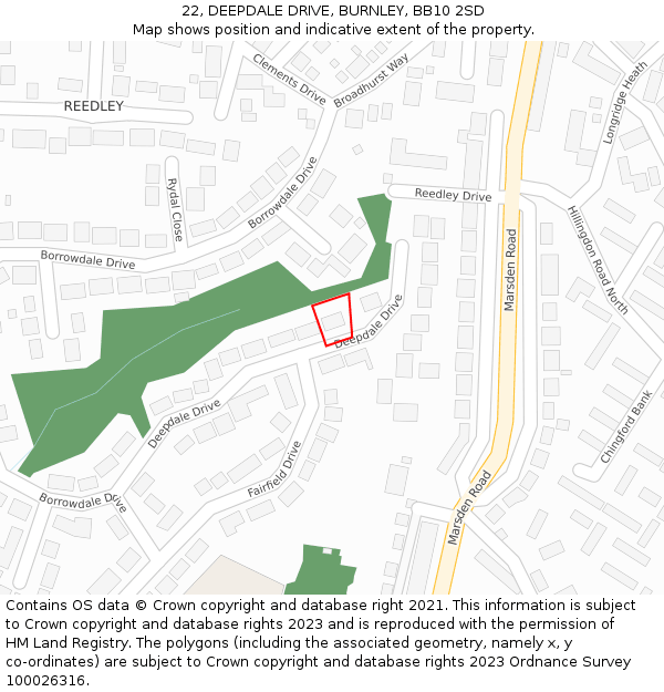 22, DEEPDALE DRIVE, BURNLEY, BB10 2SD: Location map and indicative extent of plot