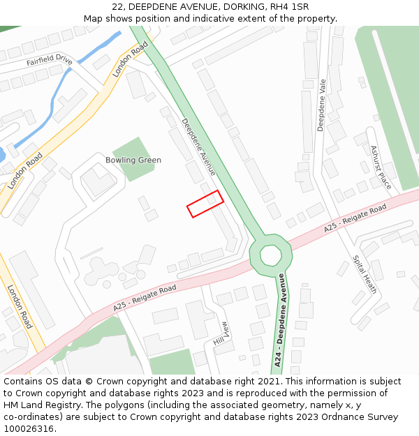 22, DEEPDENE AVENUE, DORKING, RH4 1SR: Location map and indicative extent of plot