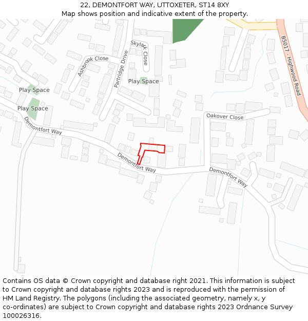 22, DEMONTFORT WAY, UTTOXETER, ST14 8XY: Location map and indicative extent of plot
