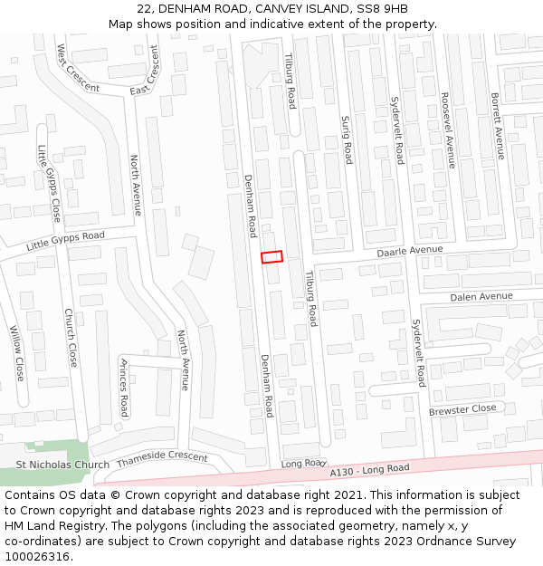 22, DENHAM ROAD, CANVEY ISLAND, SS8 9HB: Location map and indicative extent of plot