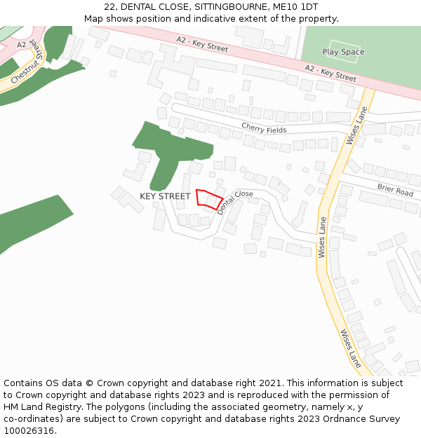 22, DENTAL CLOSE, SITTINGBOURNE, ME10 1DT: Location map and indicative extent of plot