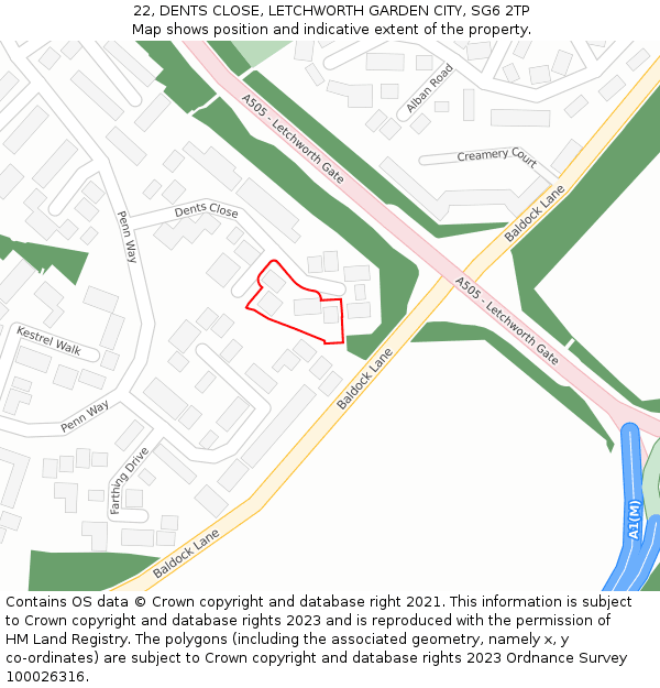 22, DENTS CLOSE, LETCHWORTH GARDEN CITY, SG6 2TP: Location map and indicative extent of plot