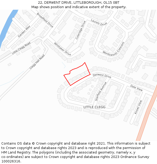 22, DERWENT DRIVE, LITTLEBOROUGH, OL15 0BT: Location map and indicative extent of plot