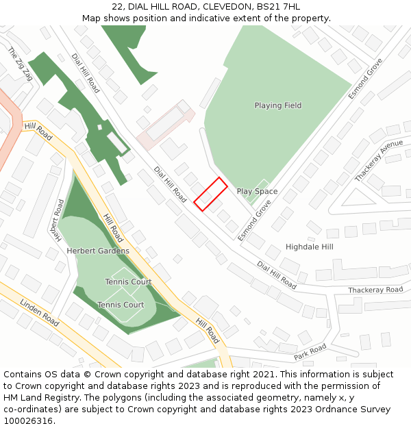 22, DIAL HILL ROAD, CLEVEDON, BS21 7HL: Location map and indicative extent of plot