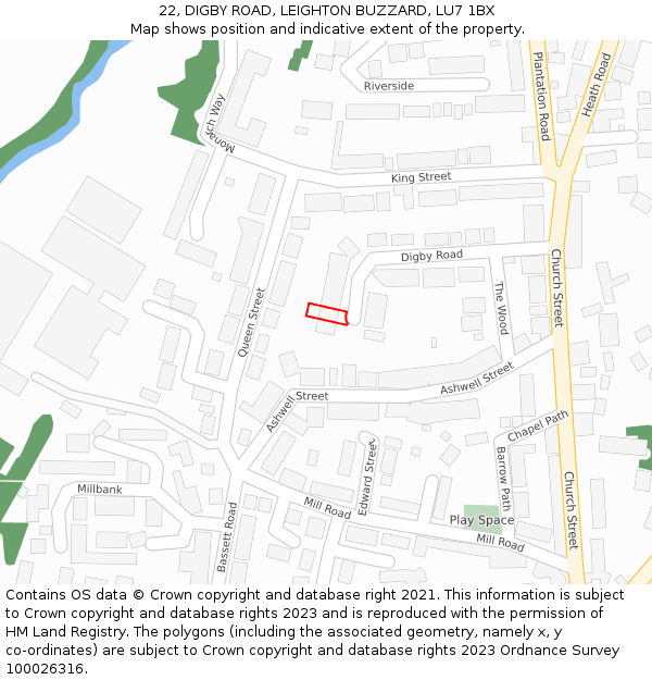 22, DIGBY ROAD, LEIGHTON BUZZARD, LU7 1BX: Location map and indicative extent of plot