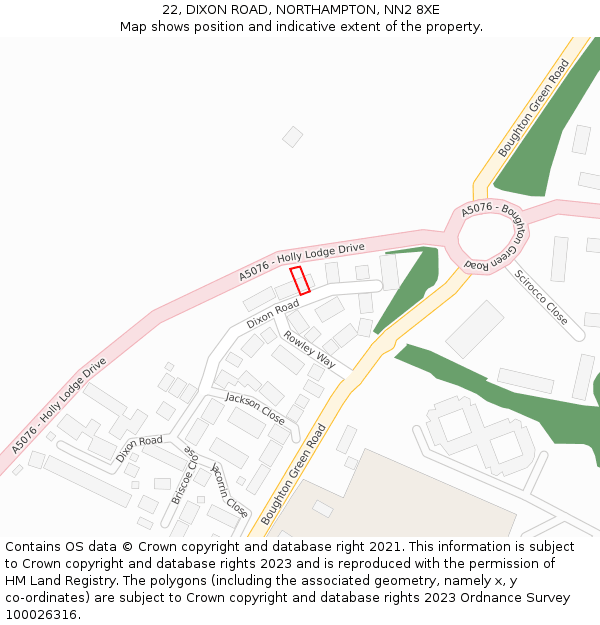 22, DIXON ROAD, NORTHAMPTON, NN2 8XE: Location map and indicative extent of plot