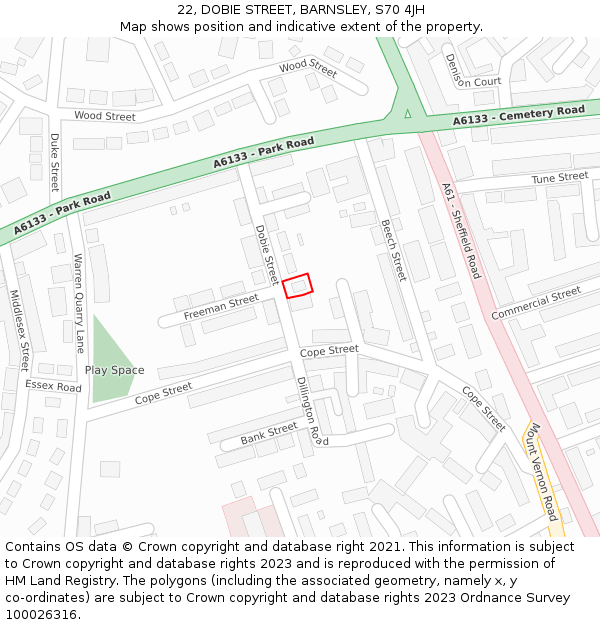 22, DOBIE STREET, BARNSLEY, S70 4JH: Location map and indicative extent of plot