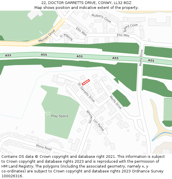 22, DOCTOR GARRETTS DRIVE, CONWY, LL32 8GZ: Location map and indicative extent of plot