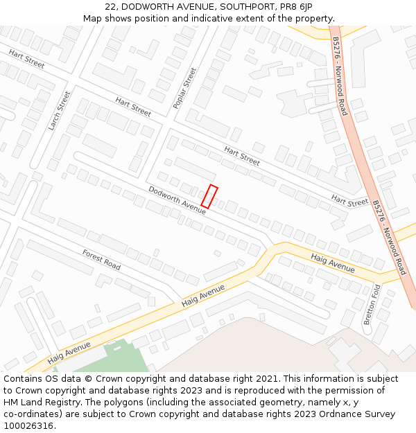 22, DODWORTH AVENUE, SOUTHPORT, PR8 6JP: Location map and indicative extent of plot