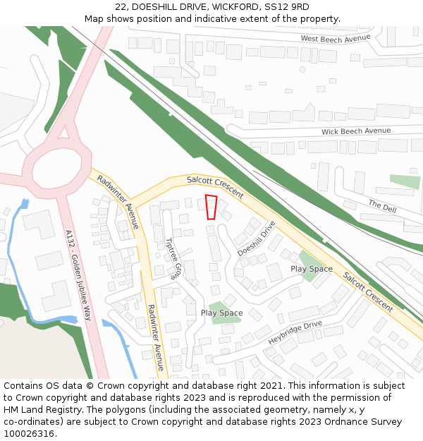 22, DOESHILL DRIVE, WICKFORD, SS12 9RD: Location map and indicative extent of plot