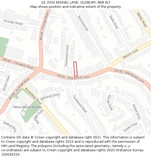 22, DOG KENNEL LANE, OLDBURY, B68 9LY: Location map and indicative extent of plot